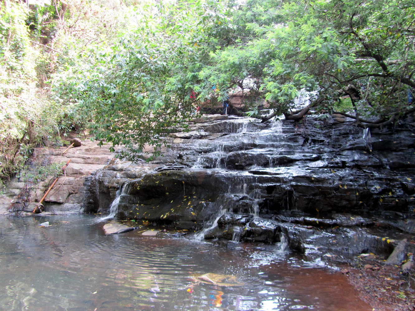 A waterfall descending a series of many small rock steps