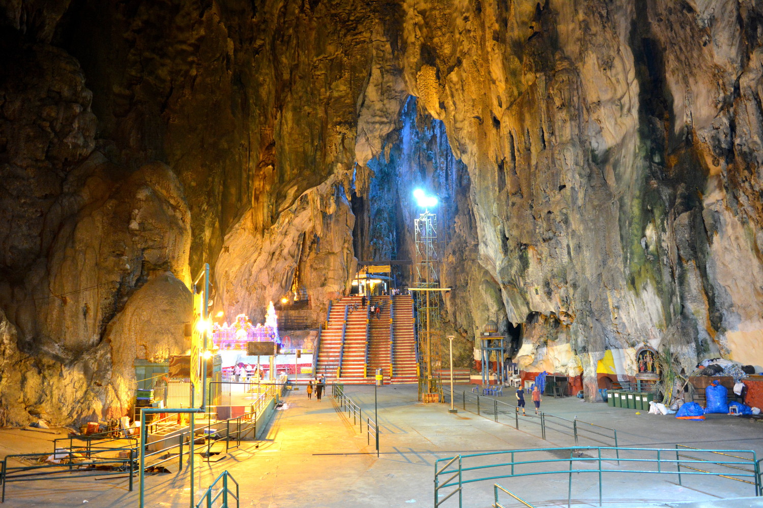 Interior of Batu Caves with limestone formations