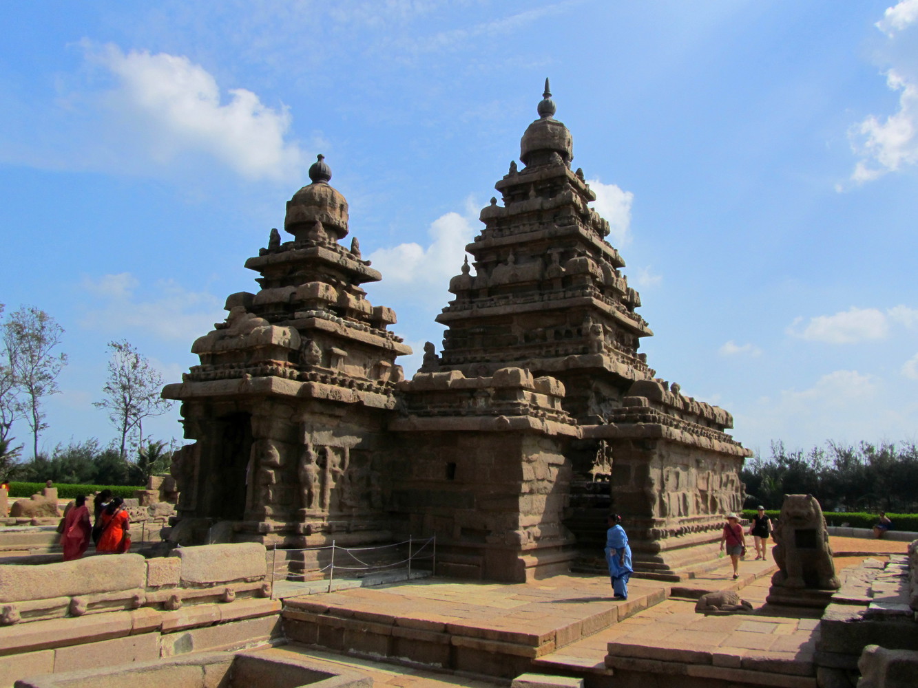 A granite temple known as Shore Temple with two towers